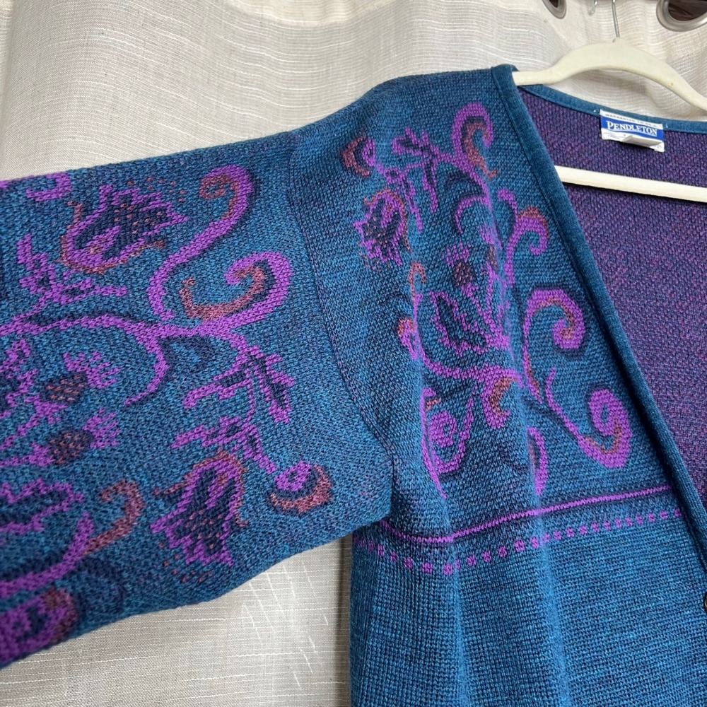 Vintage‎ Pendleton Wool Cardigan Sweater Paisley Scroll Metal Buttons Large Tall - Picture 5 of 10